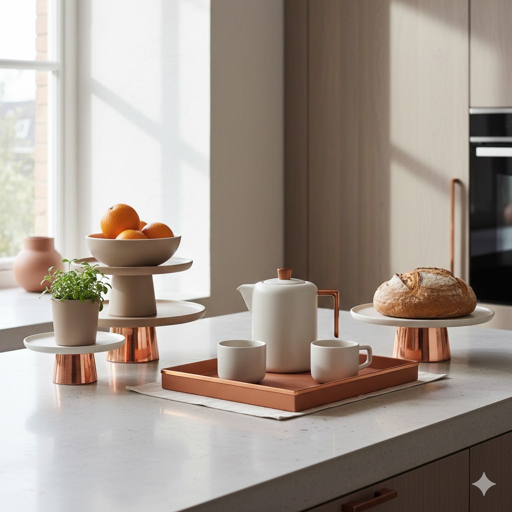 Modern keuken met dienbladen en rekken