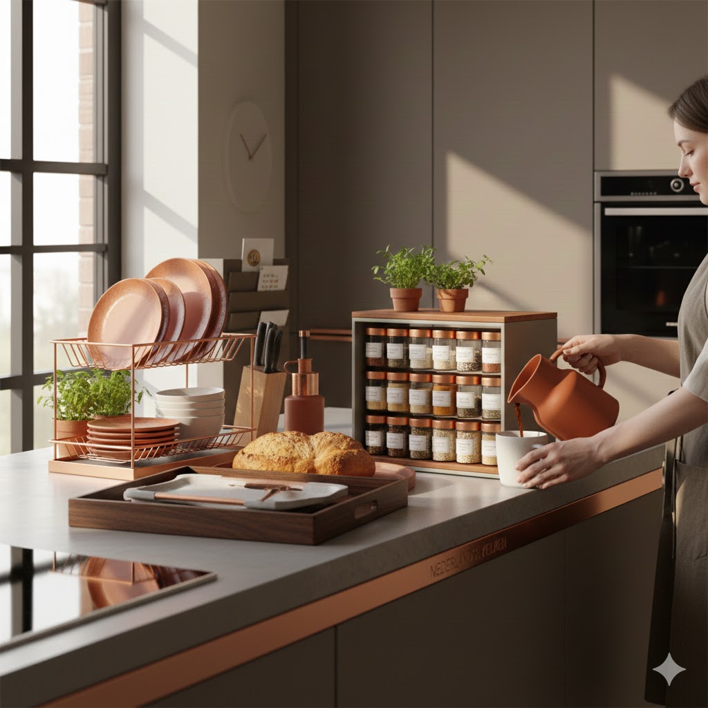 Georganiseerde keuken met accessoires